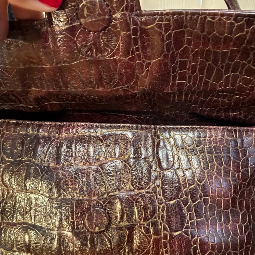 Kate Landry Leather Croc-Embossed Shoulder Bag  Burgundy Brass Teal interior - Picture 6 of 17